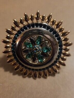 paparazzi Gold-Tone Brooch with Emerald and Sapphire Accents